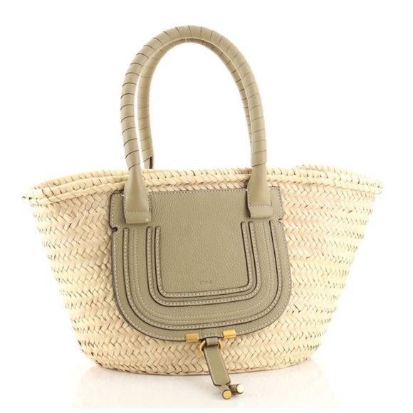 Authentic Chloe Marcie Raffia Leather Tote Basket Bag
